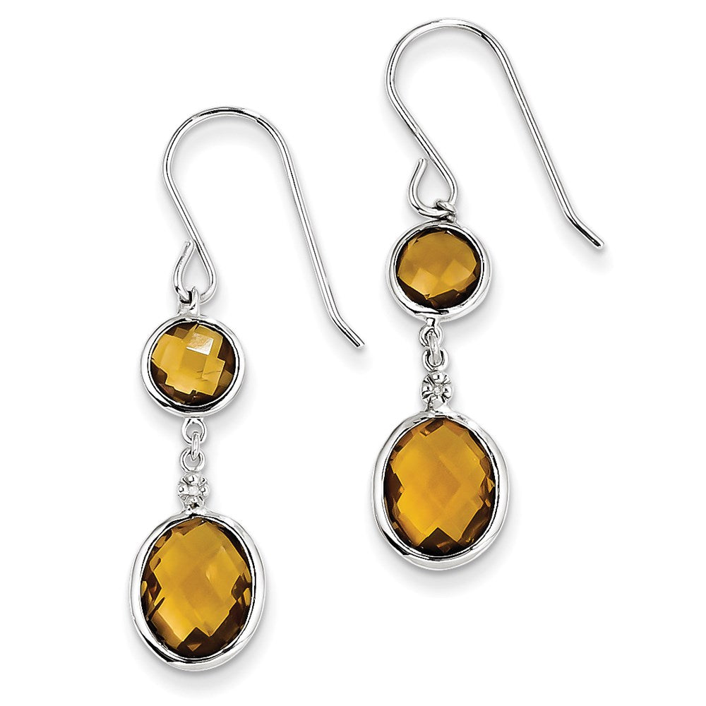 Sterling Silver Rhodium Plated Diamond Whiskey Quartz Earrings