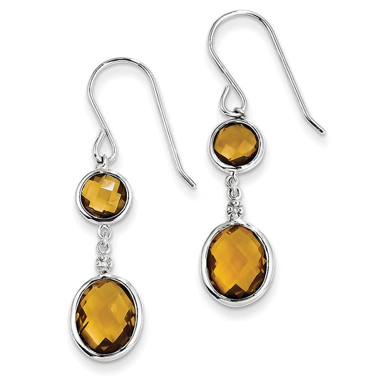 Sterling Silver Rhodium Plated Diamond Whiskey Quartz Earrings
