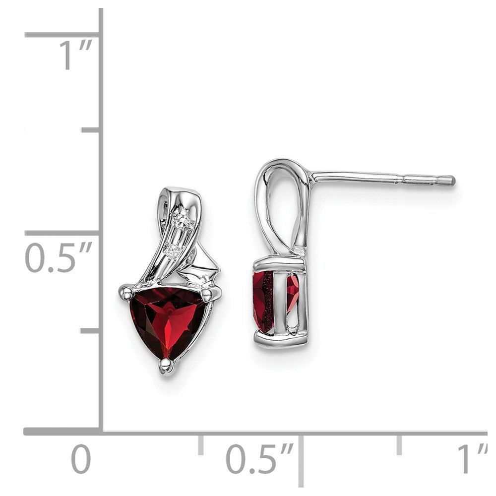 Sterling Silver Rhodium Plated Diamond and Garnet Post Earrings