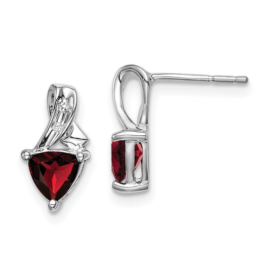 Sterling Silver Rhodium Plated Diamond and Garnet Post Earrings