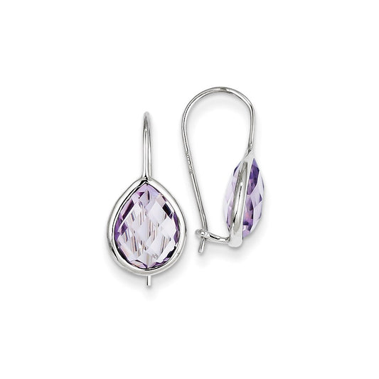 Sterling Silver Rhodium Plated Pink Quartz Earrings