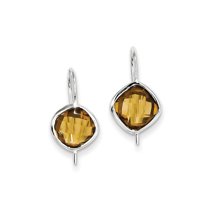 Sterling Silver Rhodium Plated Whiskey Quartz Earrings