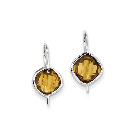 Sterling Silver Rhodium Plated Whiskey Quartz Earrings