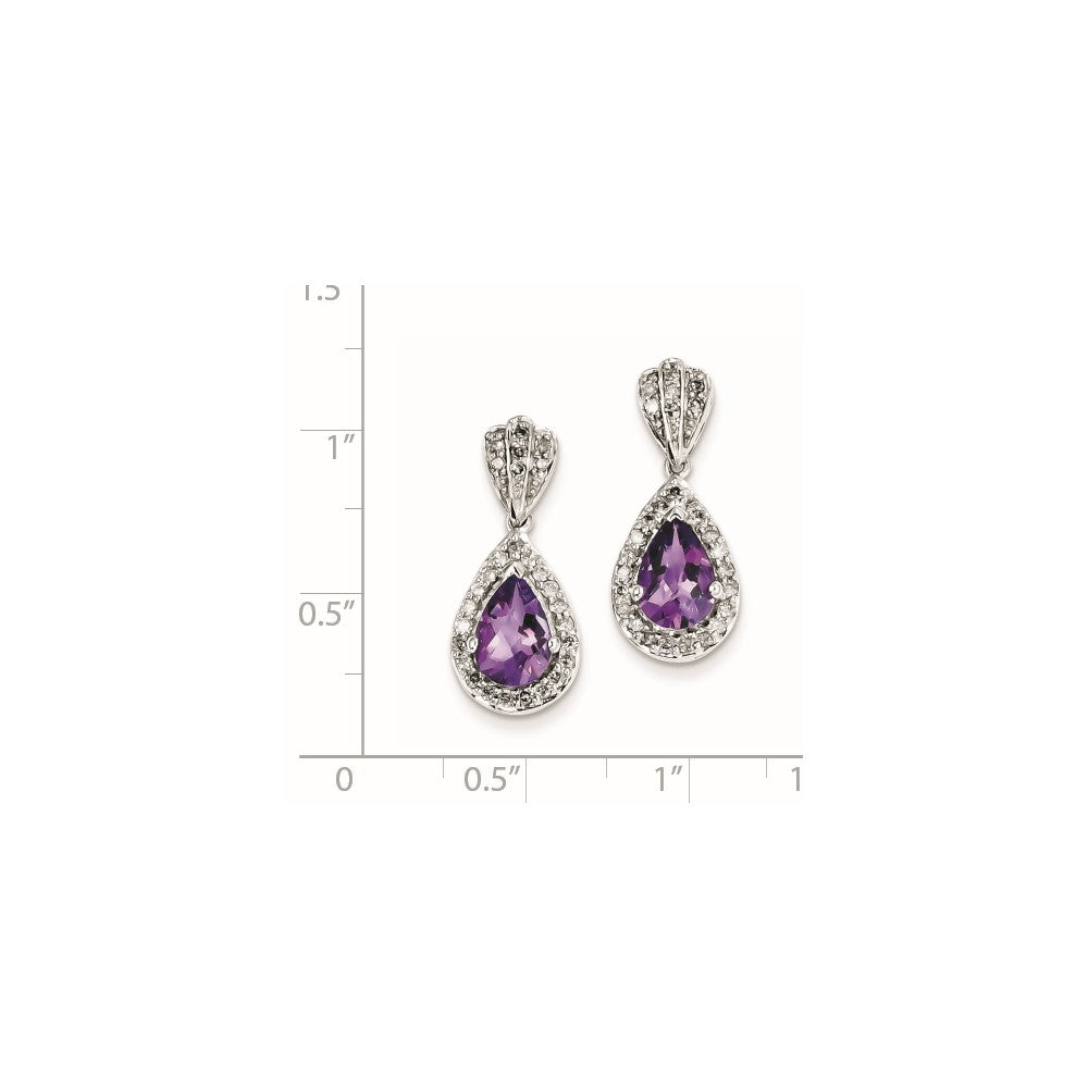 Sterling Silver Diamond and Amethyst Post Dangle Earrings