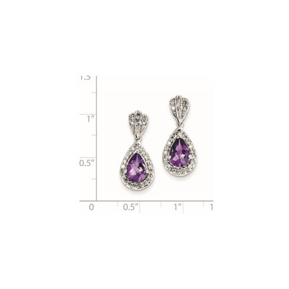 Sterling Silver Diamond and Amethyst Post Dangle Earrings