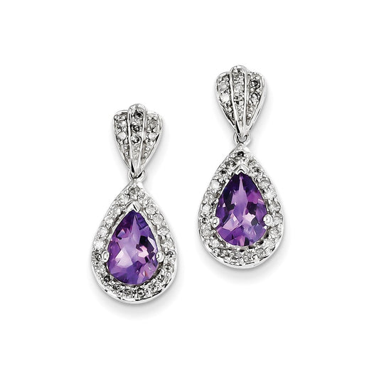 Sterling Silver Diamond and Amethyst Post Dangle Earrings
