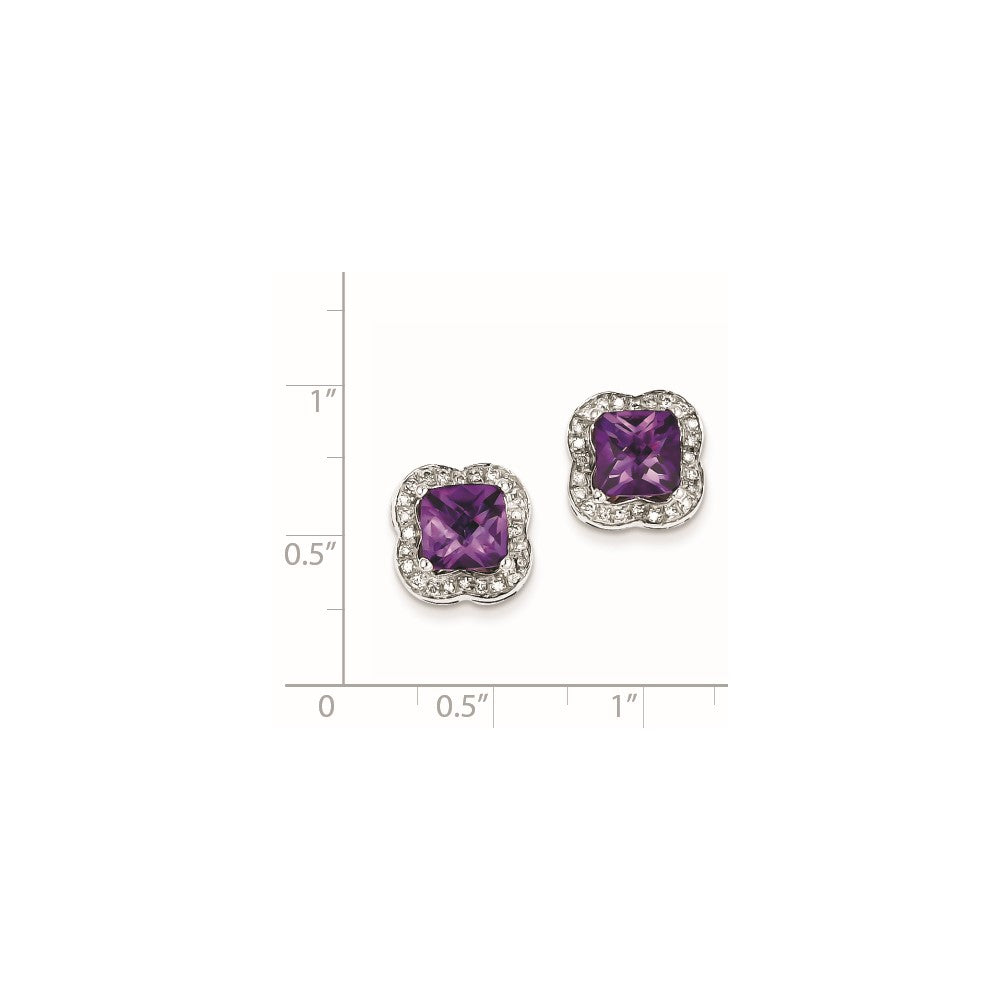 Sterling Silver Diamond and Amethyst Post Earrings