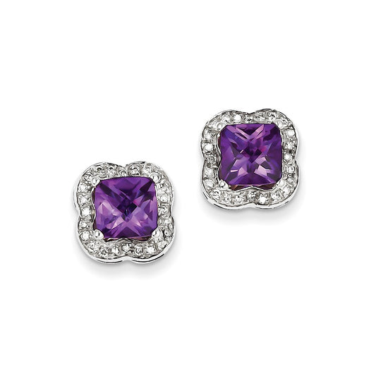 Sterling Silver Diamond and Amethyst Post Earrings