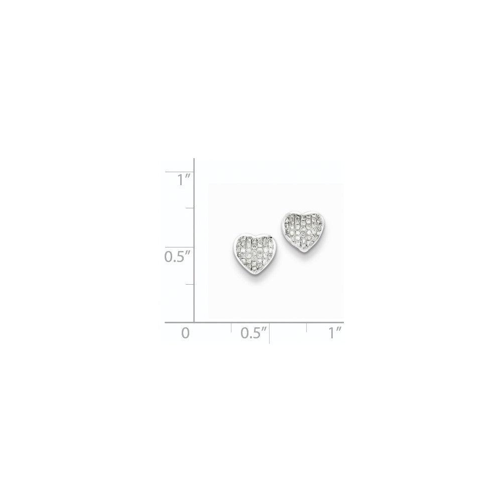 Sterling Silver Diamond Heart Screw Back Post Earrings