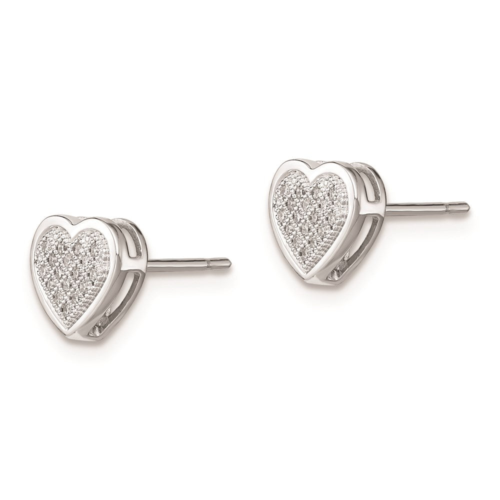Sterling Silver Rhodium Diamond Heart Post Earring