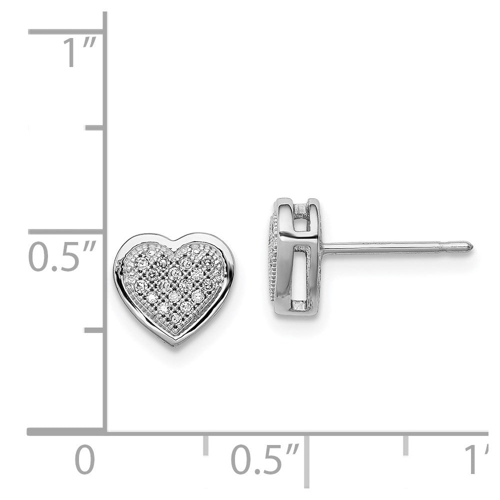 Sterling Silver Rhodium Diamond Heart Post Earring