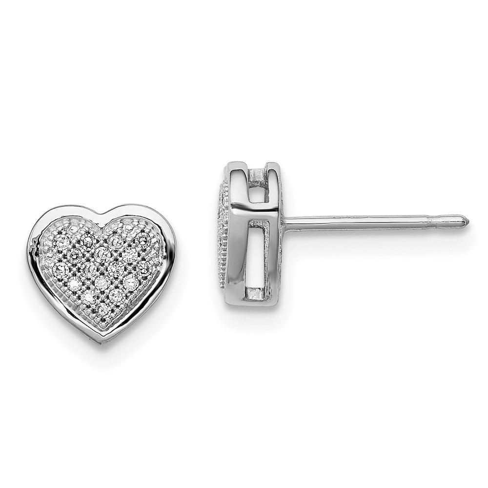Sterling Silver Rhodium Diamond Heart Post Earring