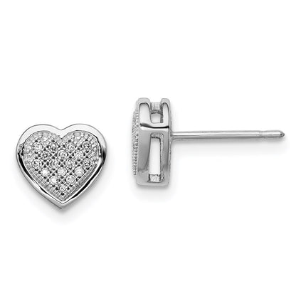 Sterling Silver Rhodium Diamond Heart Post Earring