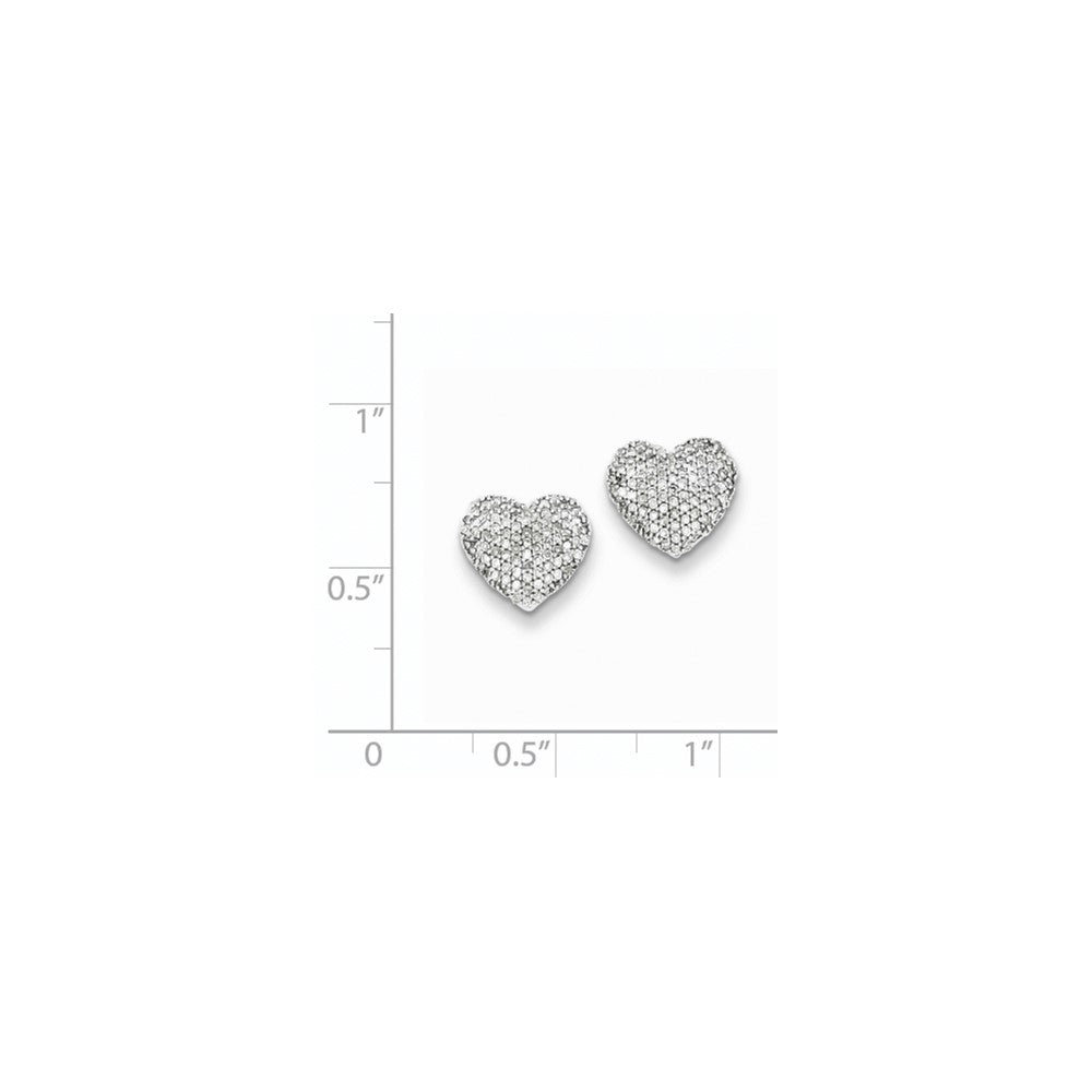 Sterling Silver Diamond Heart Screwback Post Earrings