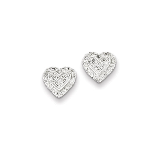 Sterling Silver Diamond Heart Post Earrings