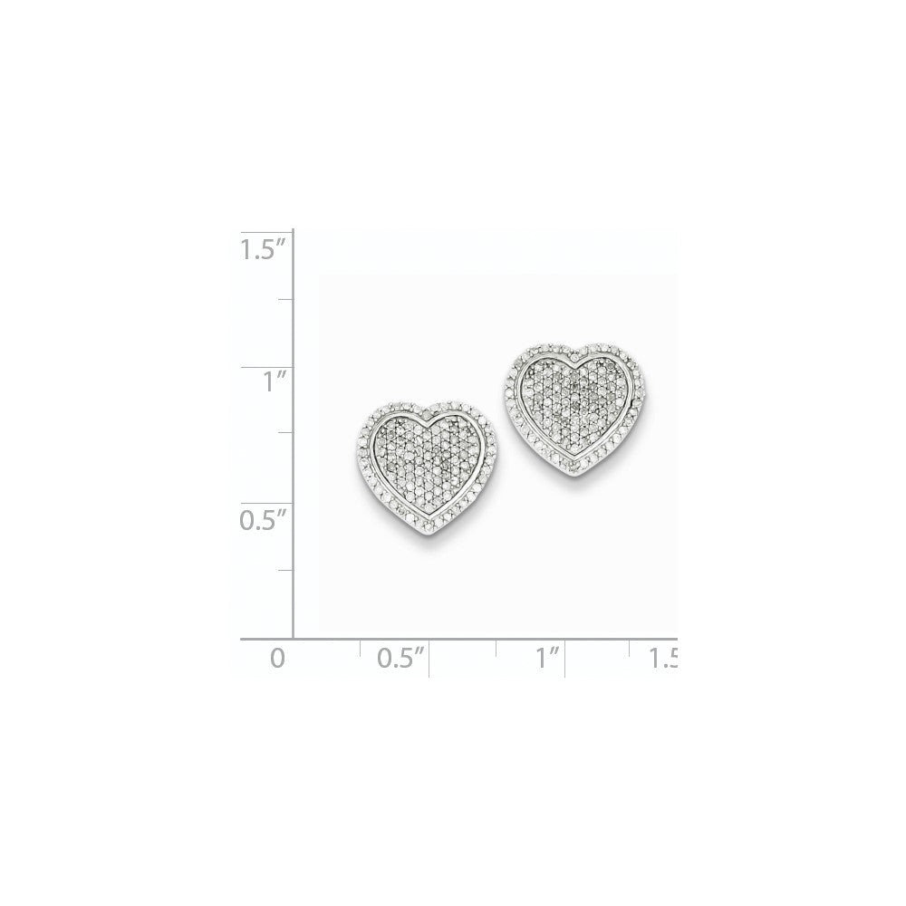 Sterling Silver Diamond Heart Screwback Post Earrings