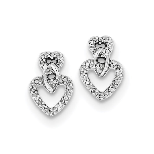 Sterling Silver Rhodium Plated Diamond Heart Post Earrings