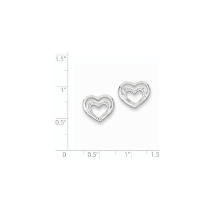 Sterling Silver Rhodium Plated Diamond Heart Post Earrings