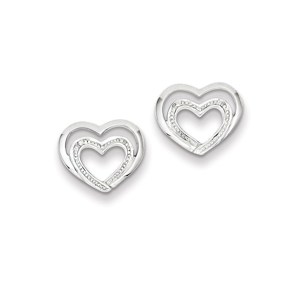 Sterling Silver Rhodium Plated Diamond Heart Post Earrings