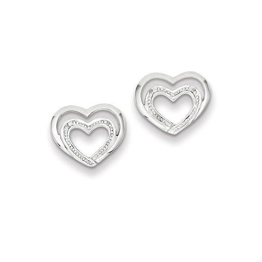 Sterling Silver Rhodium Plated Diamond Heart Post Earrings
