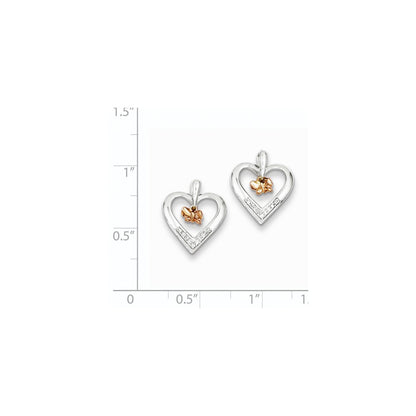 Sterling Silver Rhodium 14k Rose Gold Butterfly Diamond Heart Earrings