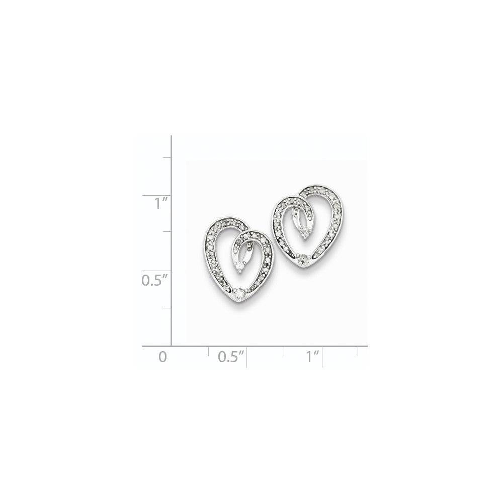 Sterling Silver Diamond Heart Post Earrings