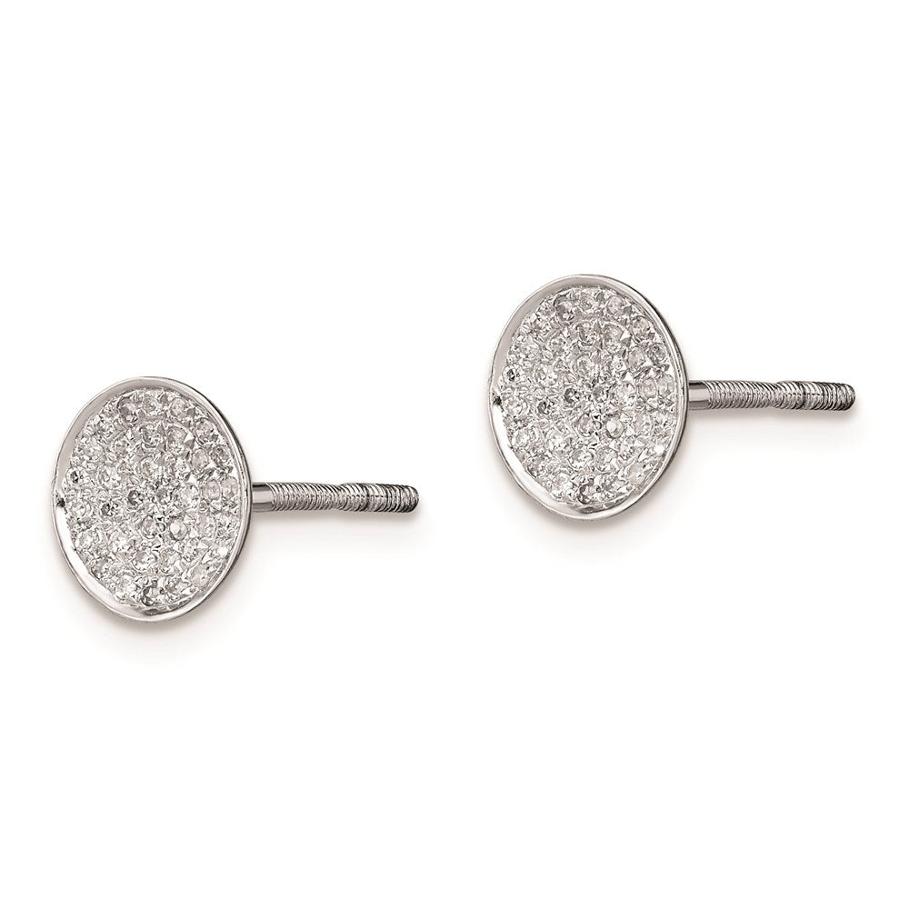 Sterling Silver Rhodium Diamond Round Shaped Screwback Post Earrings