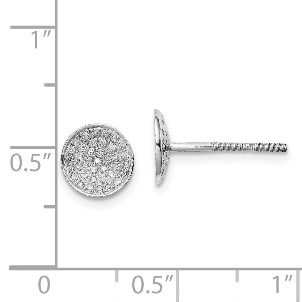 Sterling Silver Rhodium Diamond Round Shaped Screwback Post Earrings