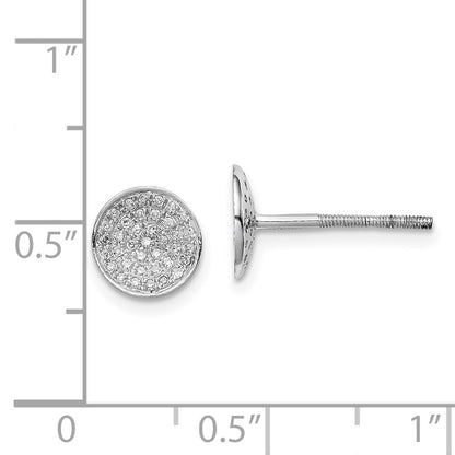 Sterling Silver Rhodium Diamond Round Shaped Screwback Post Earrings