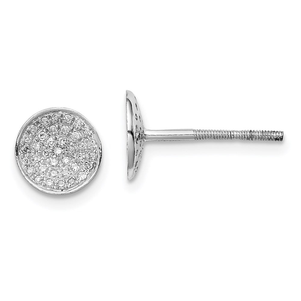 Sterling Silver Rhodium Diamond Round Shaped Screwback Post Earrings