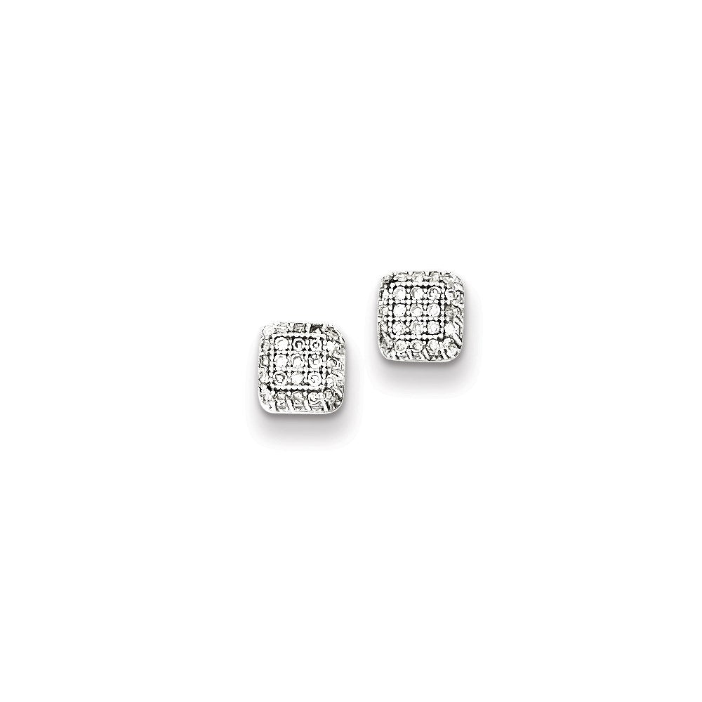 Sterling Silver Rhodium Plated Diamond Square Post Earrings