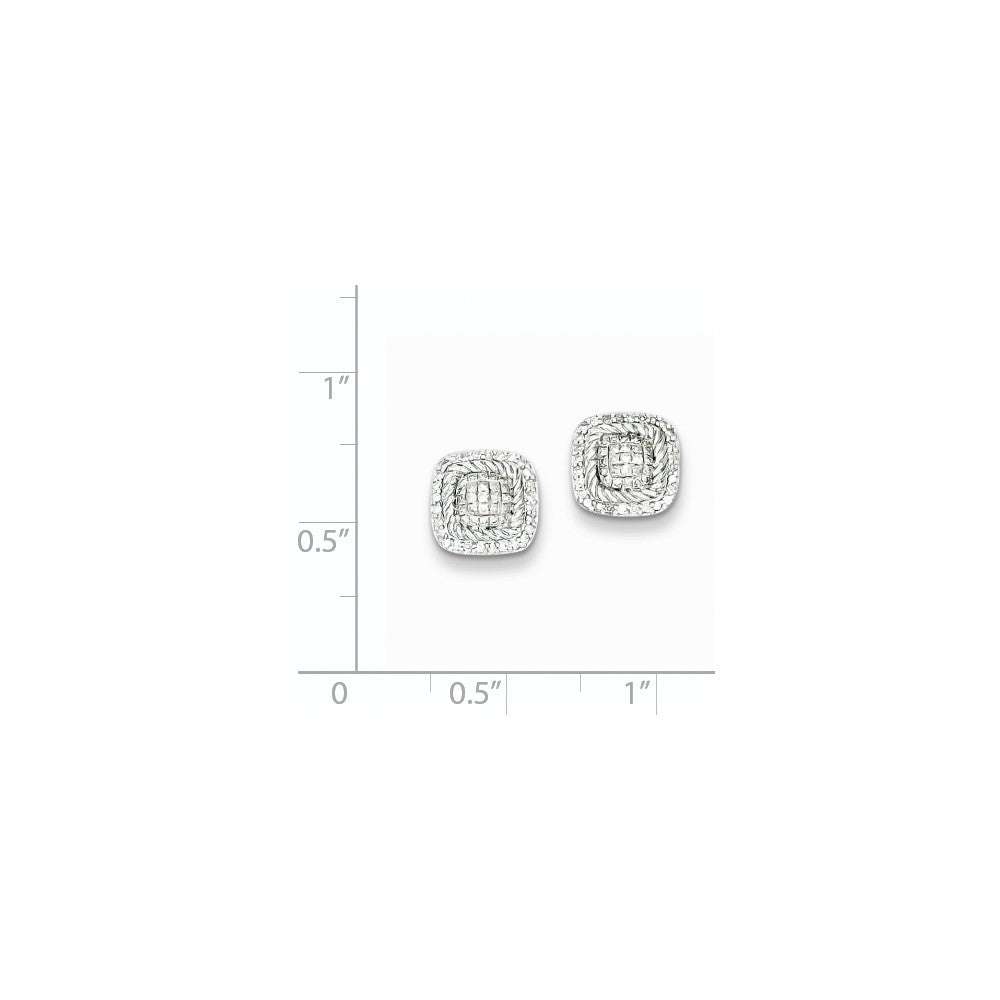 Sterling Silver Diamond Square Shaped Screwback Post Earrings