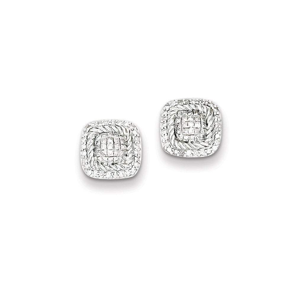 Sterling Silver Diamond Square Shaped Screwback Post Earrings