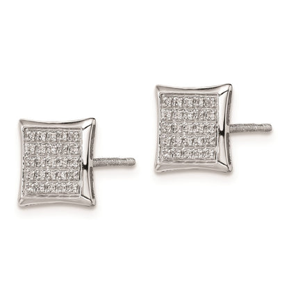 Sterling Silver Rhodium Diamond Square Shaped Screwback Post Earrings
