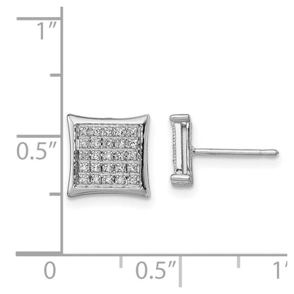 Sterling Silver Rhodium Diamond Square Shaped Screwback Post Earrings