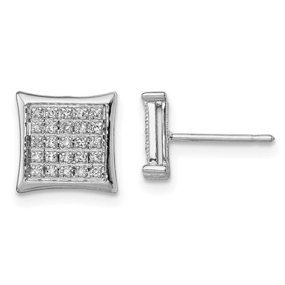 Sterling Silver Rhodium Diamond Square Shaped Screwback Post Earrings