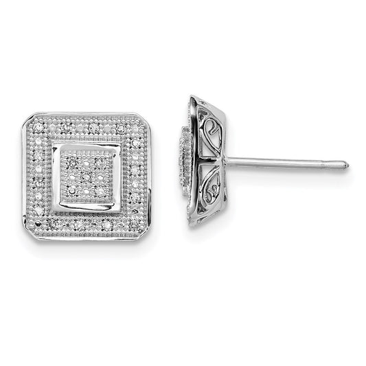 Sterling Silver Rhodium Diamond Post Earrings