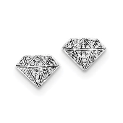Sterling Silver Rhodium Diamond Screwback Post Earrings