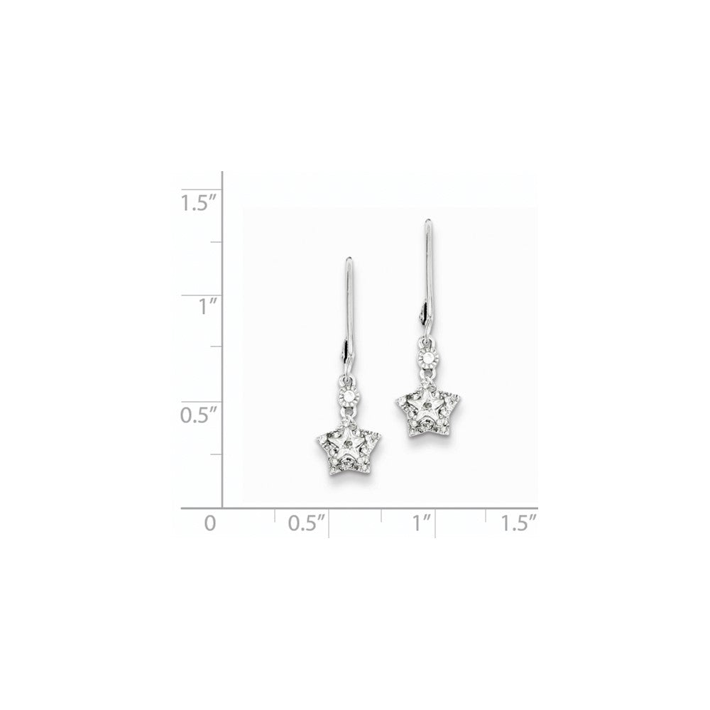 Sterling Silver Rhodium Plated Diamond Star Leverback Earrings