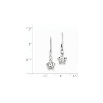 Sterling Silver Rhodium Plated Diamond Star Leverback Earrings