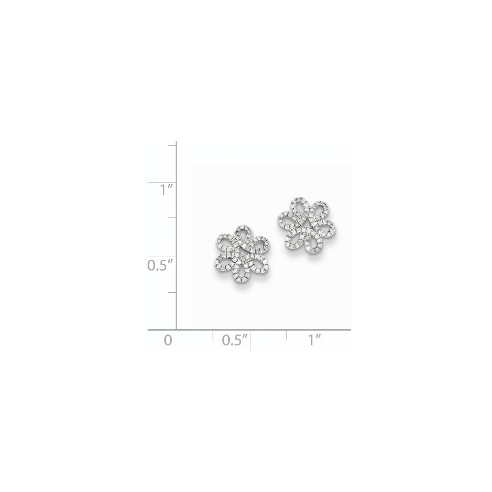 Sterling Silver Rhodium Diamond Flower Screwback Post Earrings