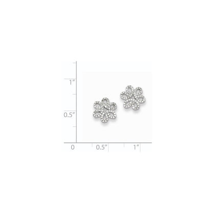 Sterling Silver Rhodium Diamond Flower Screwback Post Earrings