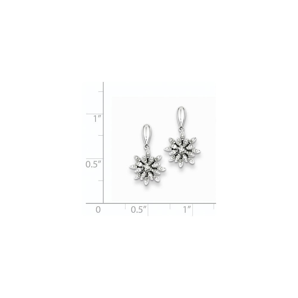 Sterling Silver Rhodium Plated Diamond Flowers Post Earrings