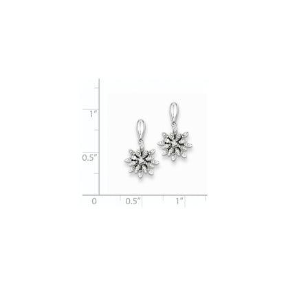 Sterling Silver Rhodium Plated Diamond Flowers Post Earrings