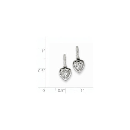 Sterling Silver Rhodium Plated Heart Diamond Post Dangle Earrings