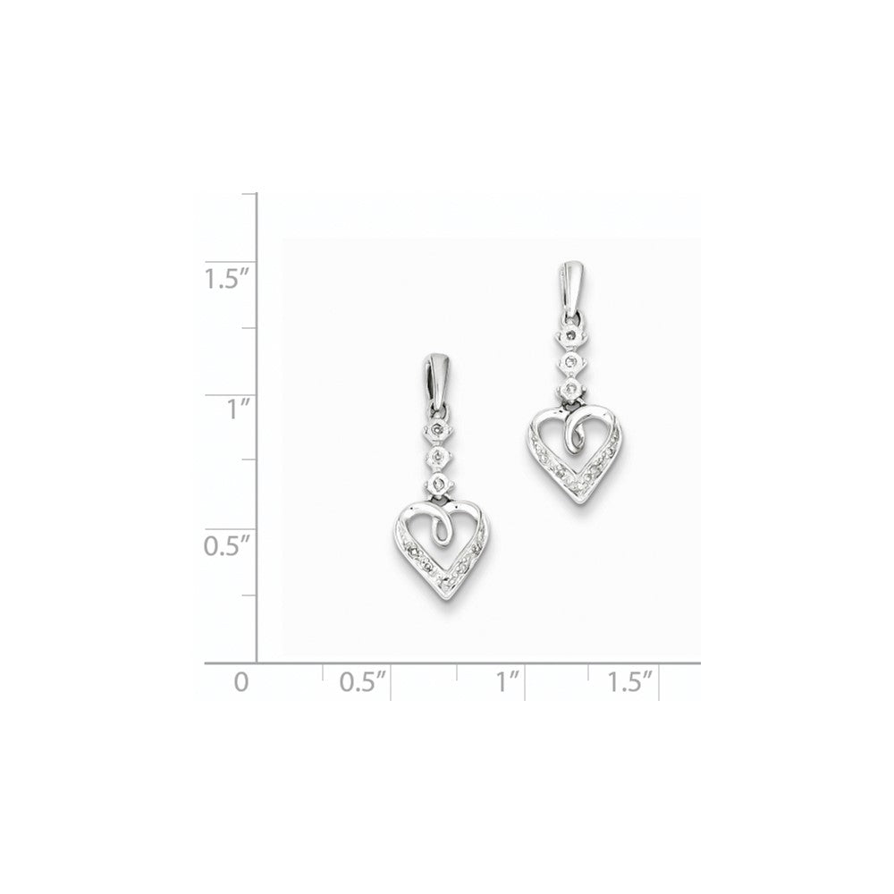 Sterling Silver Diamond Heart Post Dangle Earrings