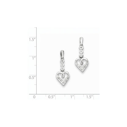 Sterling Silver Diamond Heart Post Dangle Earrings