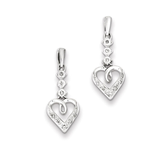 Sterling Silver Diamond Heart Post Dangle Earrings