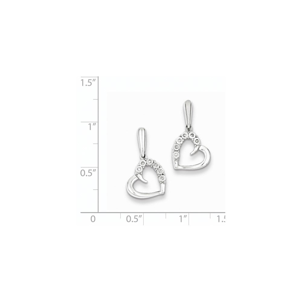 Sterling Silver Diamond Heart Post Dangle Earrings