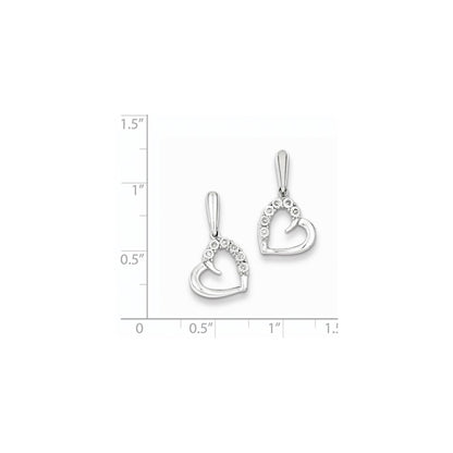 Sterling Silver Diamond Heart Post Dangle Earrings